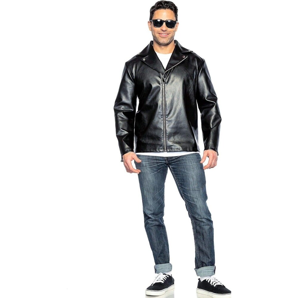 50's Greaser Black Mens Biker Jacket and Sunglasses Halloween Costume 50-54 Plus